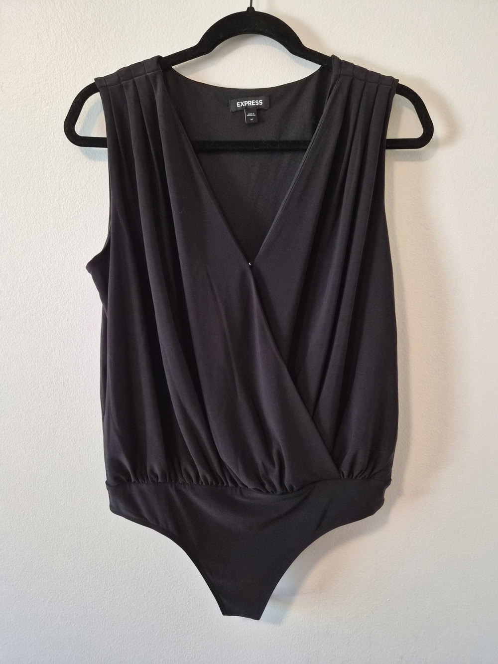 Express Black Draped Wrap Style Bodysuit Size Medium